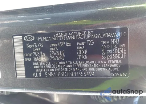 2024 Hyundai Tucson Sel z USA, uszkodzony, nr VIN 5NMJB3DE5RH356494